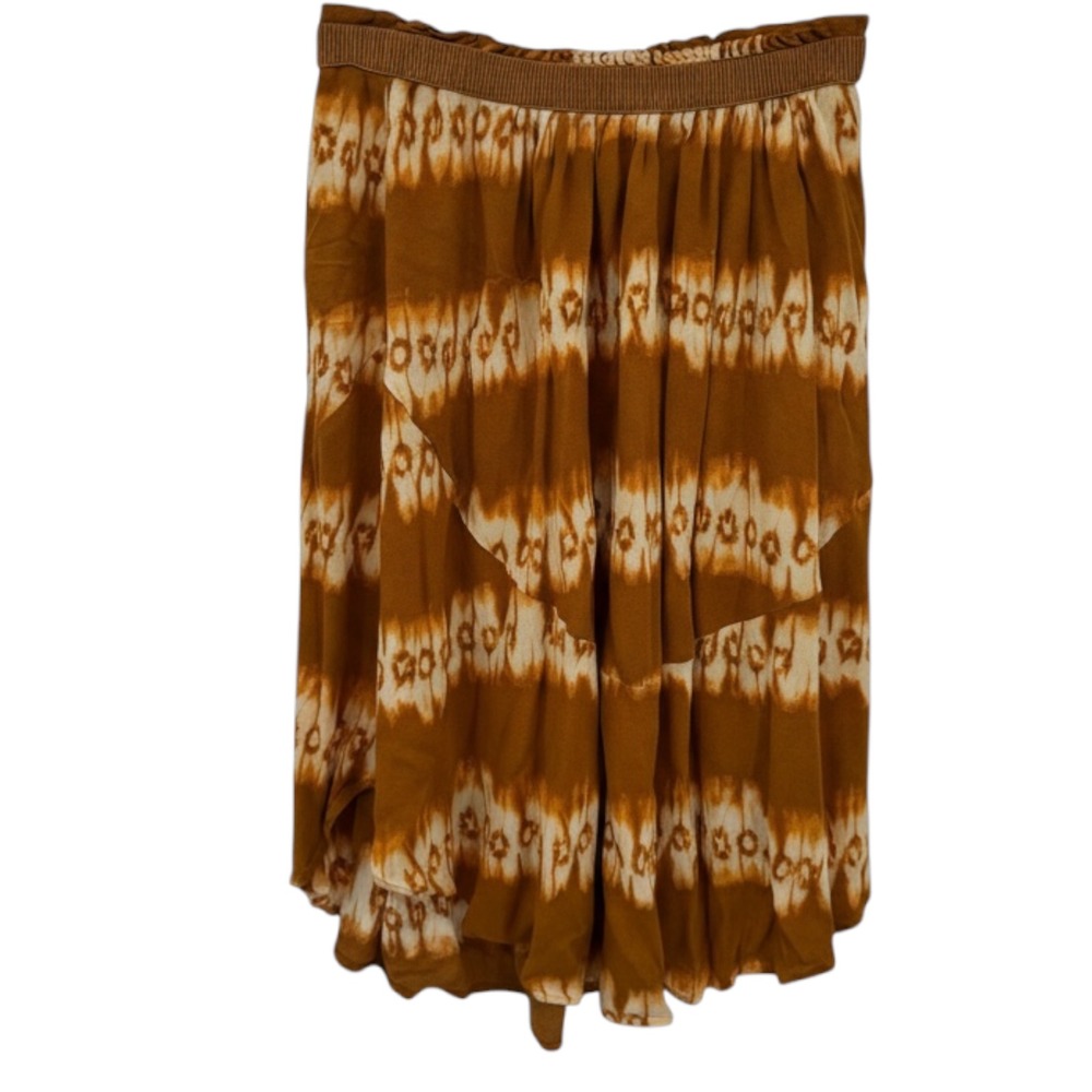 H&M Women's Size 6‎ Burnt Orange Tie Dye Skirt High Low Elastic Waist Boho